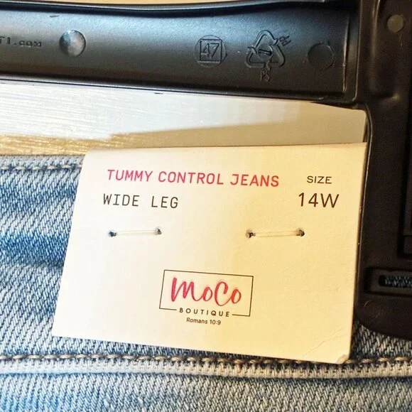 New With Tags MoCo14W Women's High Rise Wide Leg Jeans Raw Hem Tummy Control - Picture 14 of 14